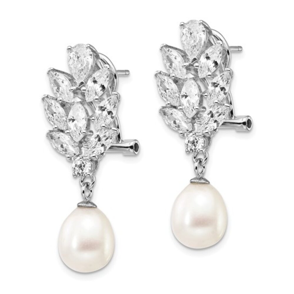 Sterling Silver Teardrop Pearl & Cubic Zirconia Dangle Earrings
